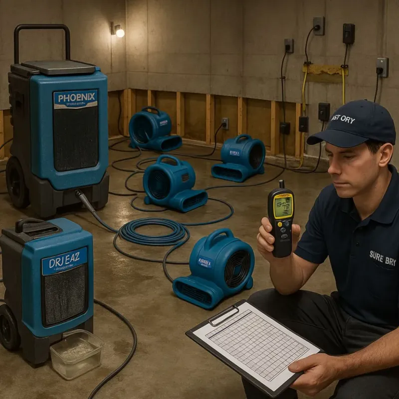 Structural Drying and Dehumidification process in Kempner, TX